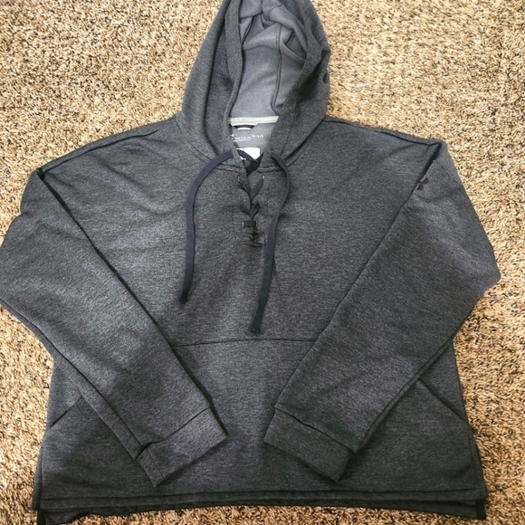 Under Armour Cropped Hoodie loose fit Dark Grey with front ties- size large - Picture 2 of 11